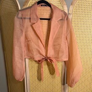 Boohoo Sheer Peach Tie-Front Jacket